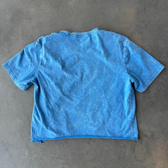 Vintage Y2k Metallica Rock Band Blue Skull Graphic Crop Tee Large - Picture 2 of 5